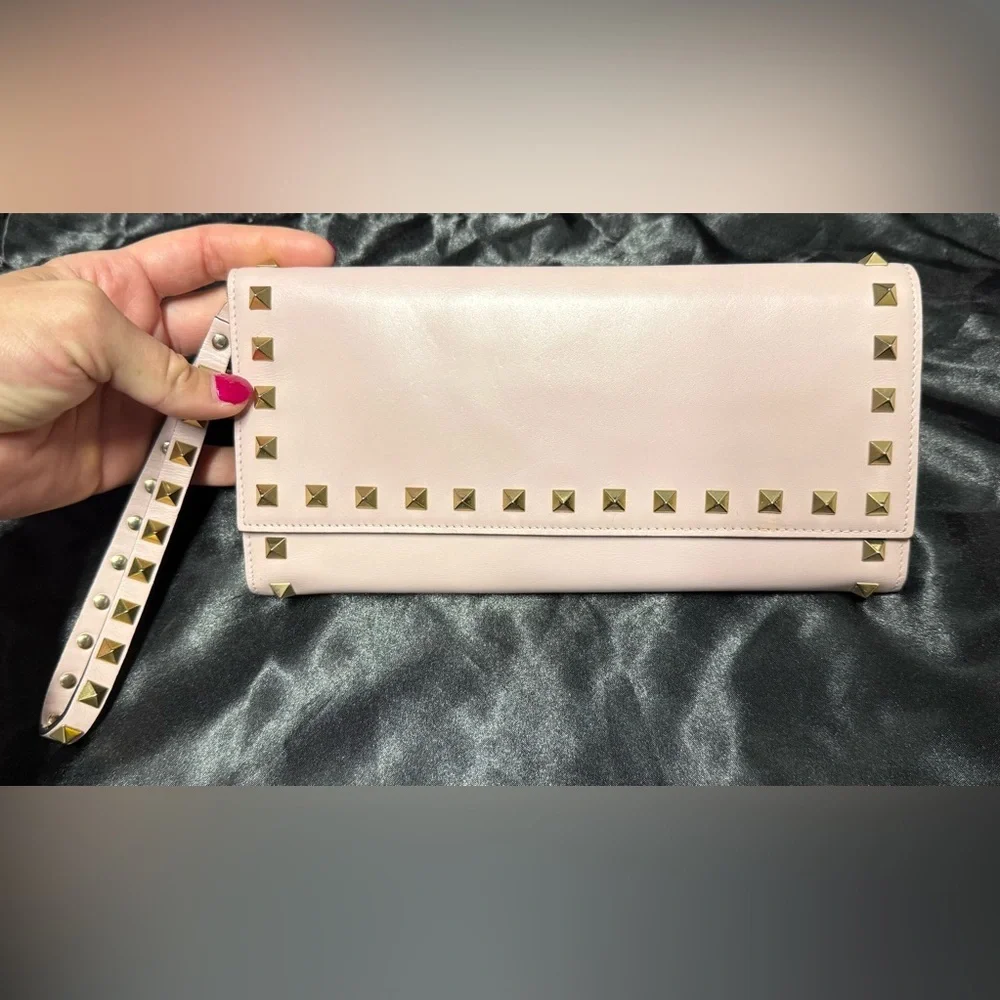 Valentino blush pink rock stud clutch/wristlet